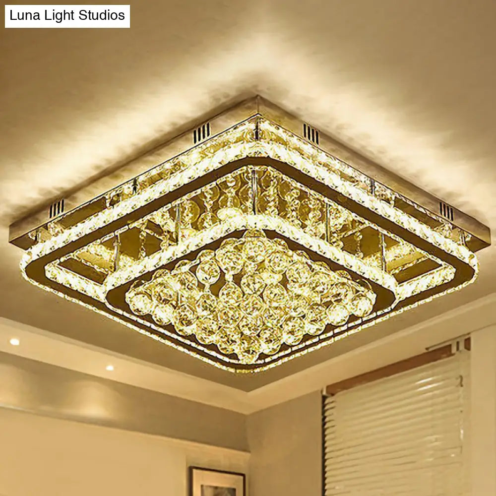 Contemporary Crystal Led Flush Mount Stainless-Steel Ceiling Light