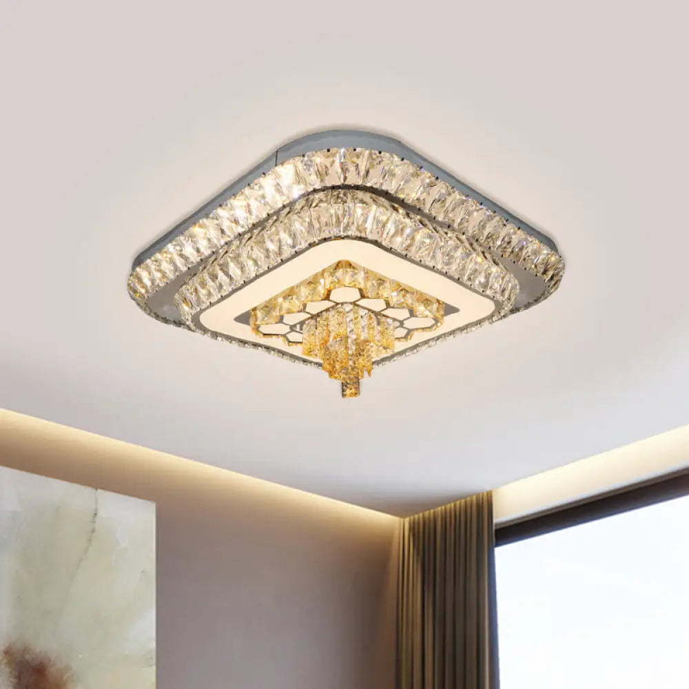 Contemporary Crystal Led Flushmount Ceiling Light - Grey Finish With Clear Cut Blocks