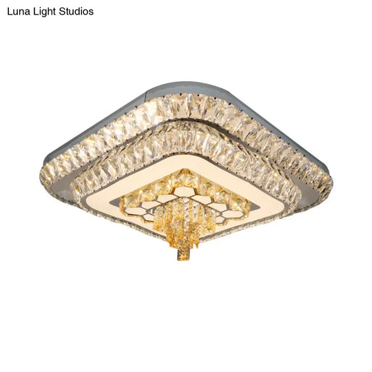 Contemporary Crystal Led Flushmount Ceiling Light - Grey Finish With Clear Cut Blocks