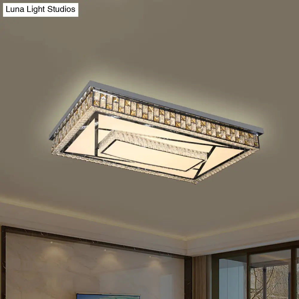 Contemporary Crystal Led Flushmount Ceiling Light In Chrome With Check Side