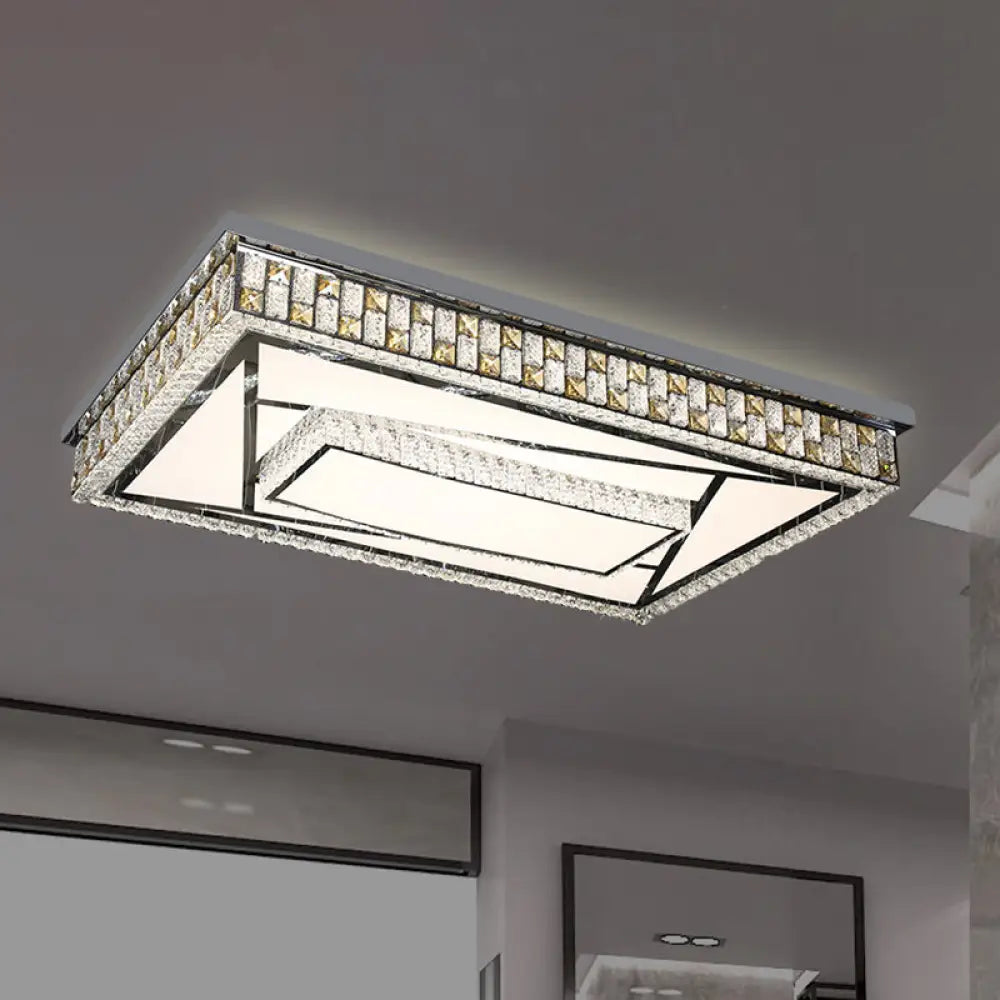 Contemporary Crystal Led Flushmount Ceiling Light In Chrome With Check Side