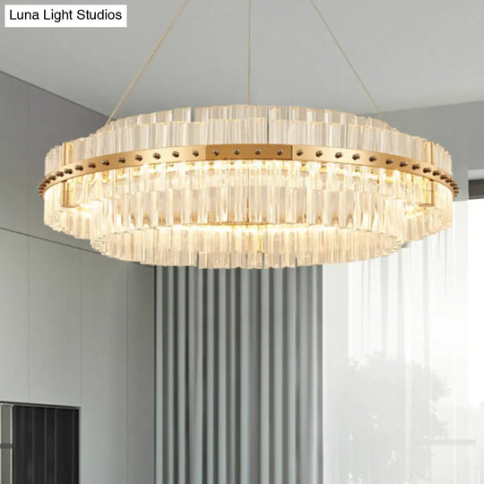 Contemporary Crystal Led Gold Chandelier - 19.5’’ Diameter 2-Tier Adjustable Hanging Cords