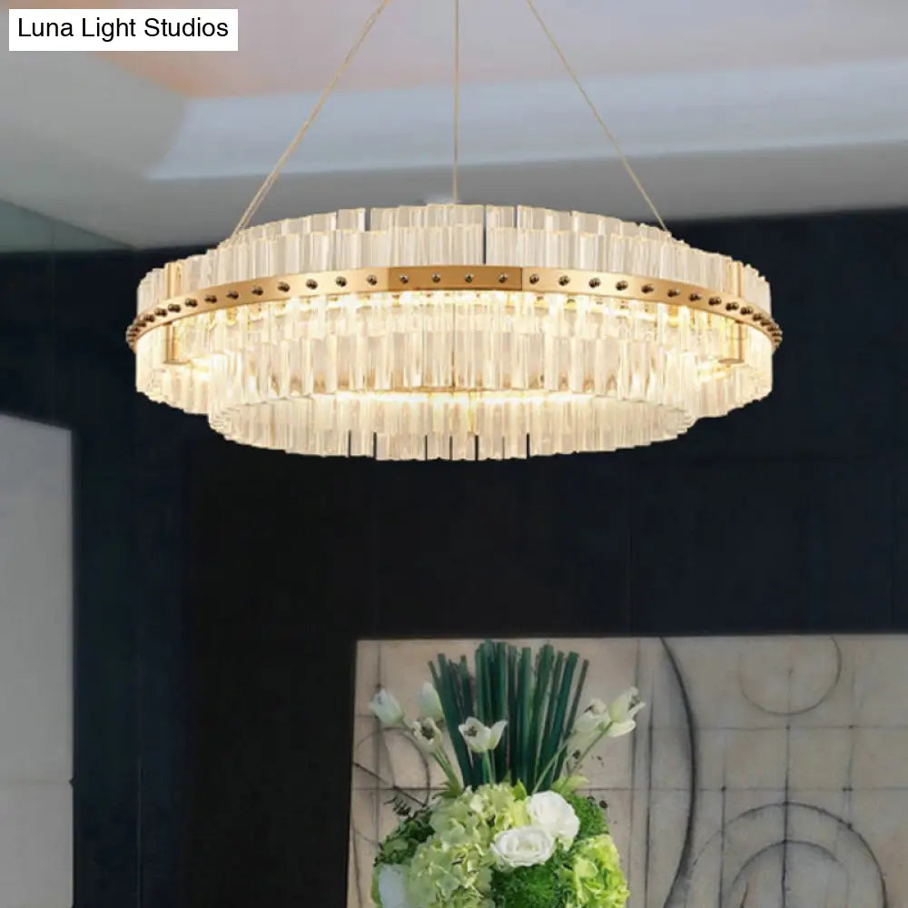 19.5 Contemporary Crystal Led Gold Chandelier- Adjustable Hanging Cords