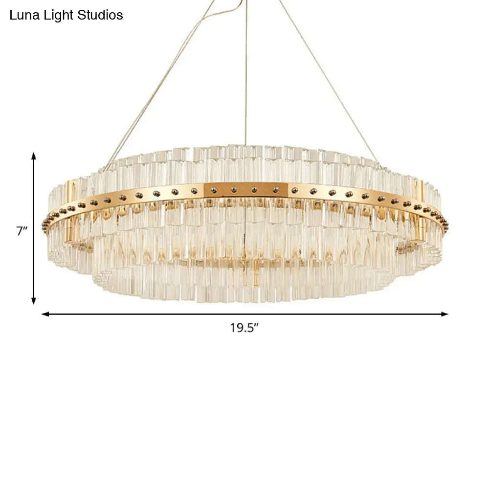 19.5 Contemporary Crystal Led Gold Chandelier- Adjustable Hanging Cords