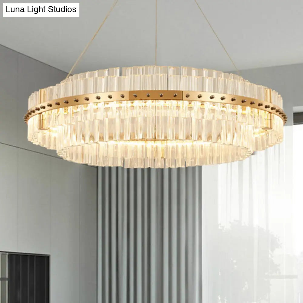 19.5 Contemporary Crystal Led Gold Chandelier- Adjustable Hanging Cords