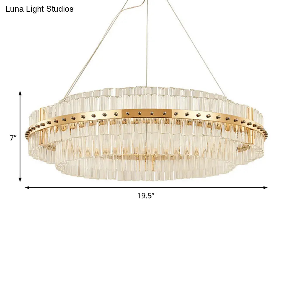 Contemporary Crystal Led Gold Chandelier - 19.5’’ Diameter 2-Tier Adjustable Hanging Cords