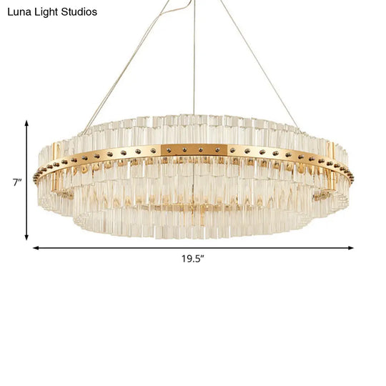 Contemporary Crystal Led Gold Chandelier - 19.5’’ Diameter 2-Tier Adjustable Hanging Cords