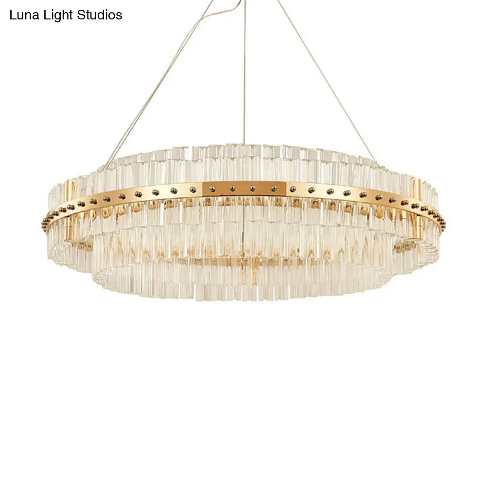 Contemporary Crystal Led Gold Chandelier - 19.5’’ Diameter 2-Tier Adjustable Hanging Cords