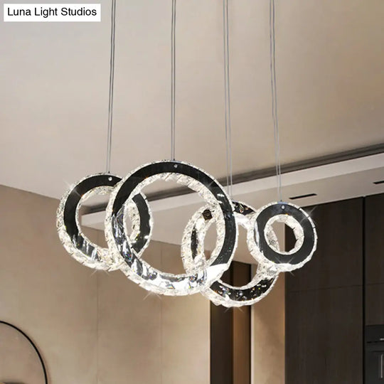 Contemporary Crystal Dining Room Led Hanging Lamp - Stainless Steel Circles Pendant