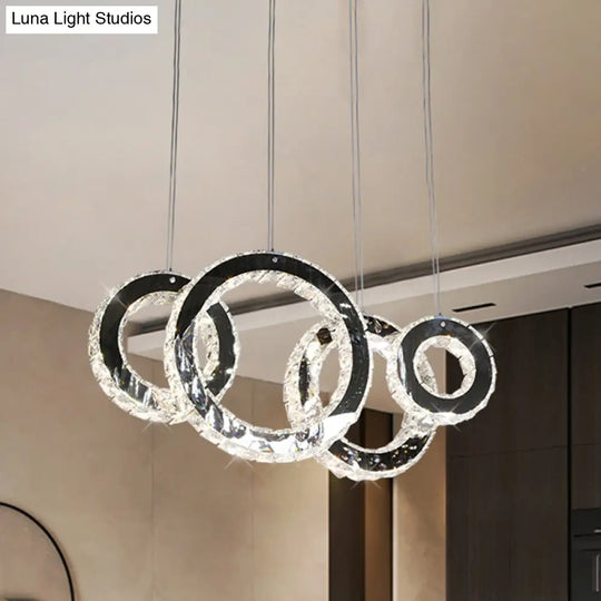 Contemporary Crystal Led Pendant Lamp For Dining Room - Stainless Steel Circles Design