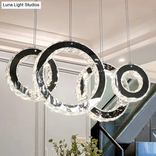 Contemporary Crystal Dining Room Led Hanging Lamp - Stainless Steel Circles Pendant Stainless-Steel