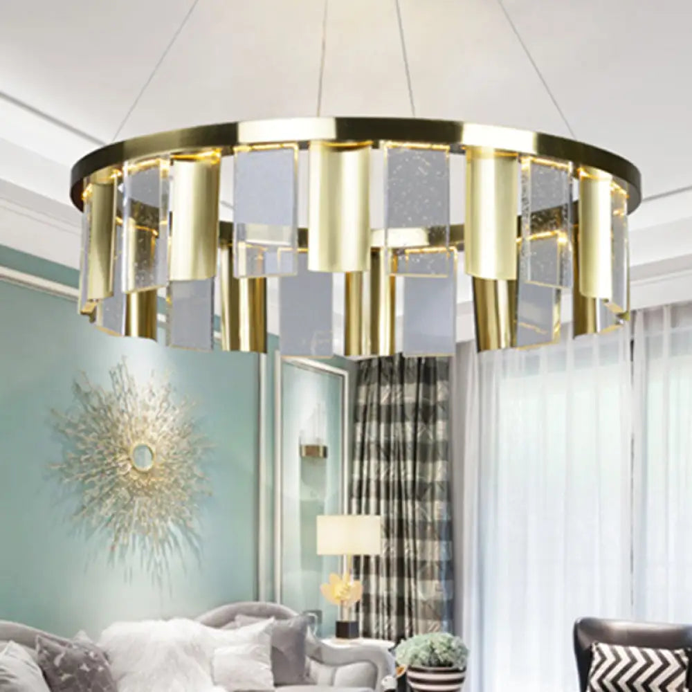 Contemporary Crystal Led Pendant Light - Round Drawing Room Ceiling Chandelier (Gold) Gold