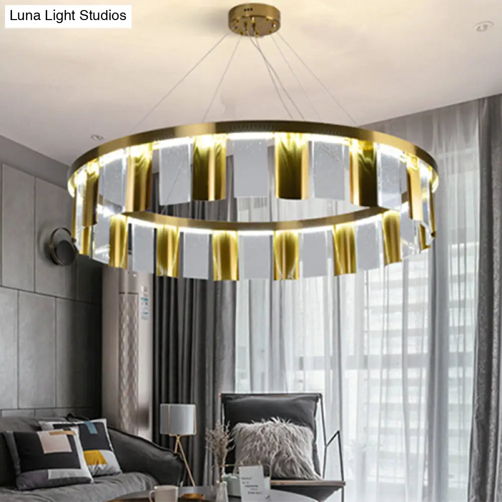 Contemporary Crystal Led Pendant Light - Round Drawing Room Ceiling Chandelier (Gold)