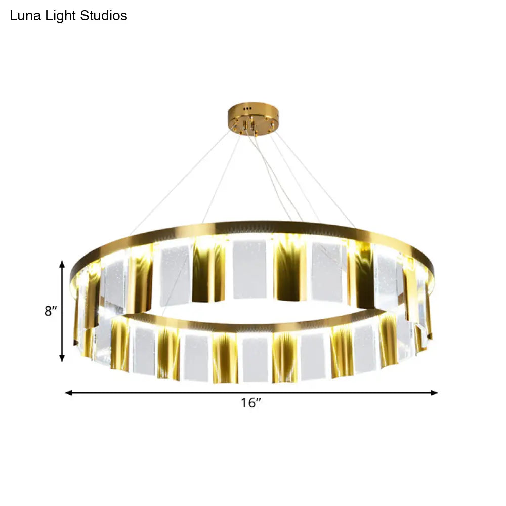 Contemporary Round Crystal Led Ceiling Pendant Light - Gold Chandelier For Drawing Room