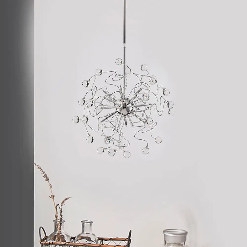 Contemporary Crystal Led Sphere Chandelier Pendant Light Silver White/Warm / White