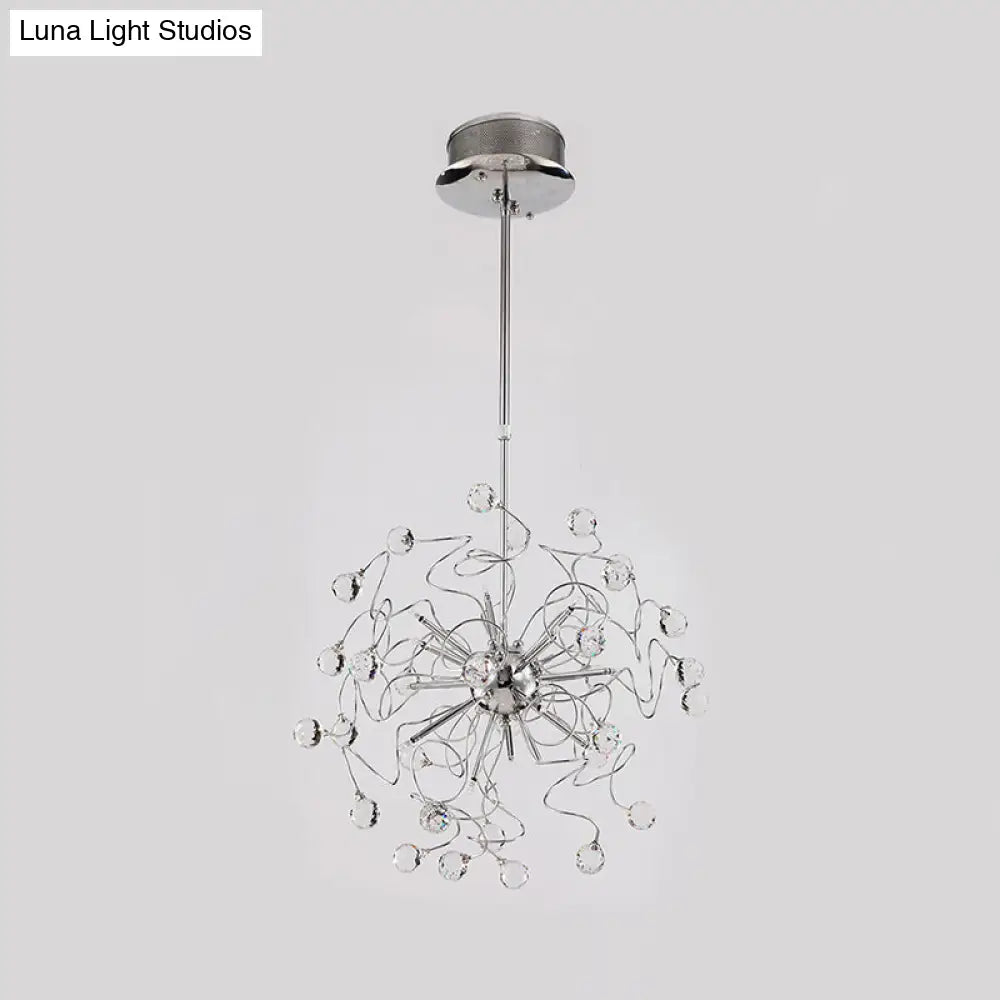 Contemporary Crystal Led Sphere Chandelier Pendant Light Silver White/Warm