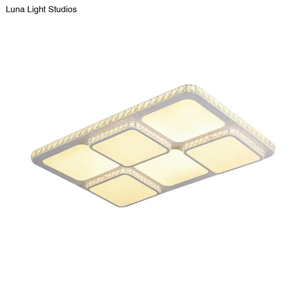 Contemporary Crystal Led Square Flush Mount Lamp Warm/White Light