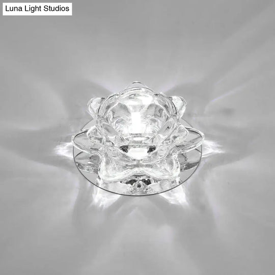 Contemporary Crystal Lotus Ceiling Lamp With Led Flush Light For Living Room Clear / White