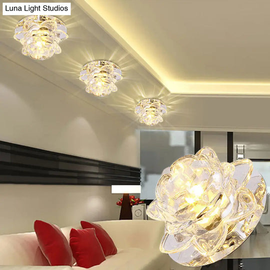 Contemporary Crystal Lotus Ceiling Lamp With Led Flush Light For Living Room