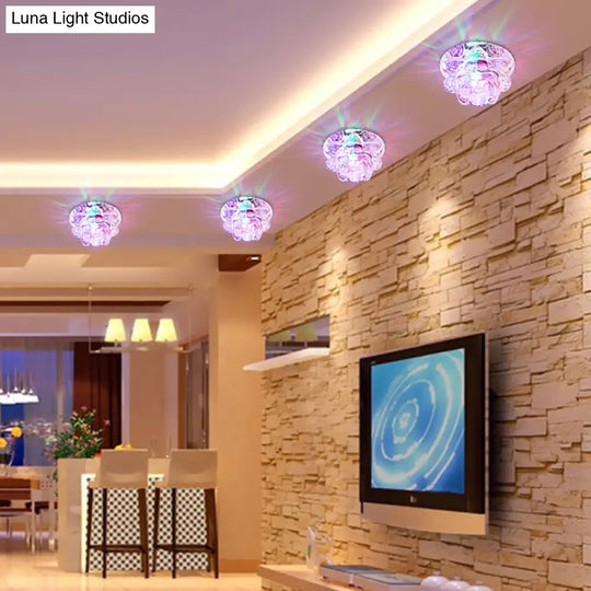 Contemporary Crystal Lotus Ceiling Lamp With Led Flush Light For Living Room