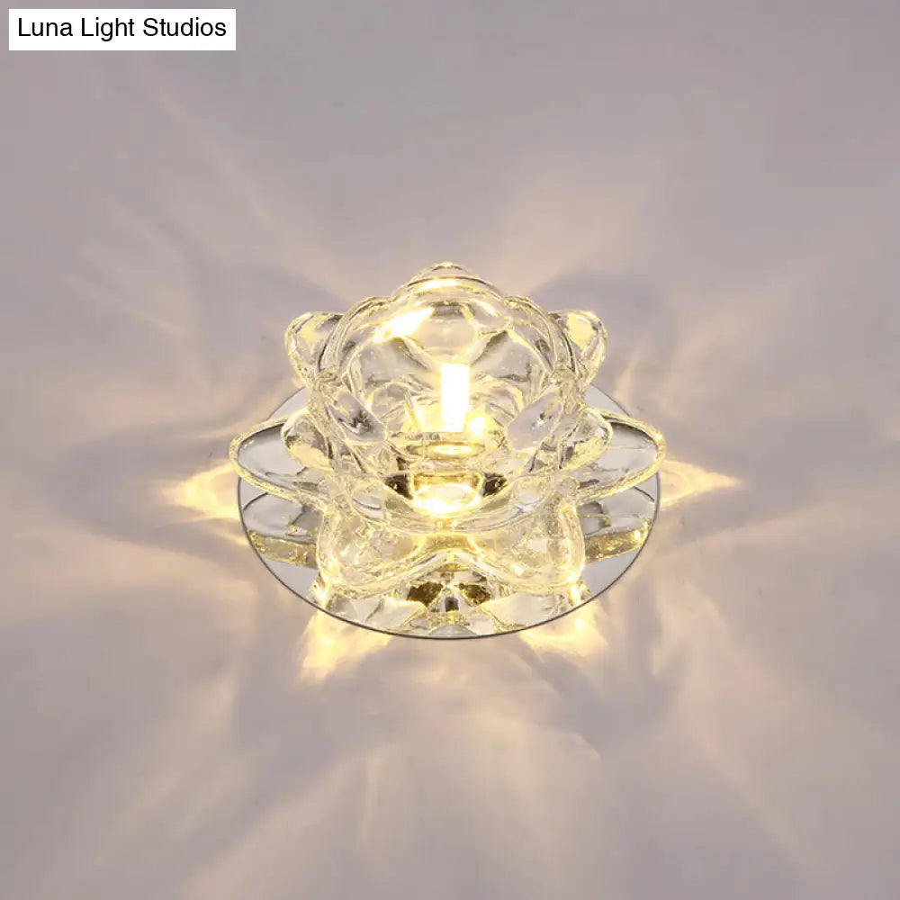 Contemporary Crystal Lotus Ceiling Lamp With Led Flush Light For Living Room Clear / Warm