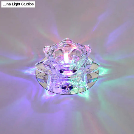 Contemporary Crystal Lotus Ceiling Lamp With Led Flush Light For Living Room Clear / Multi Color