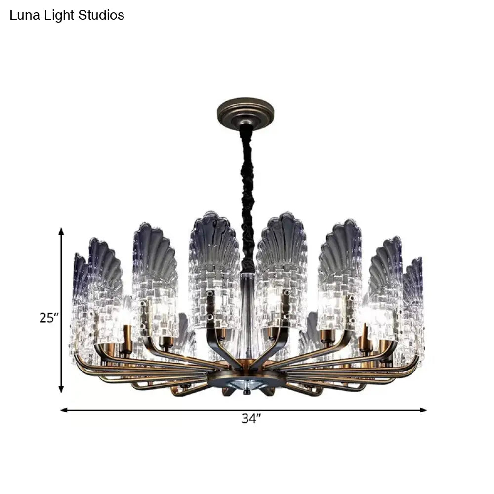 Contemporary Crystal And Metal Chandelier With Radial Lights In Brass Finish - 8/9/10 Lamps