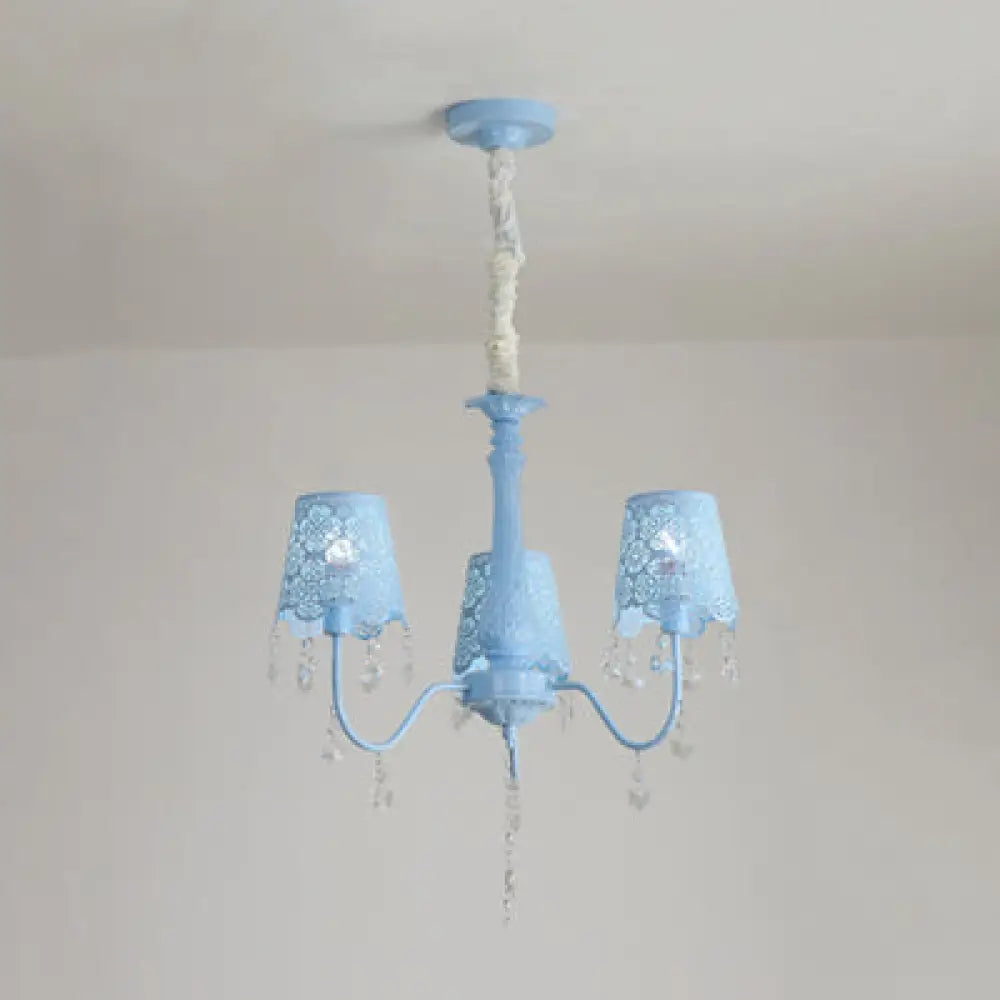 Contemporary Crystal Metal Pendant Chandelier For Living Room 3 / Blue