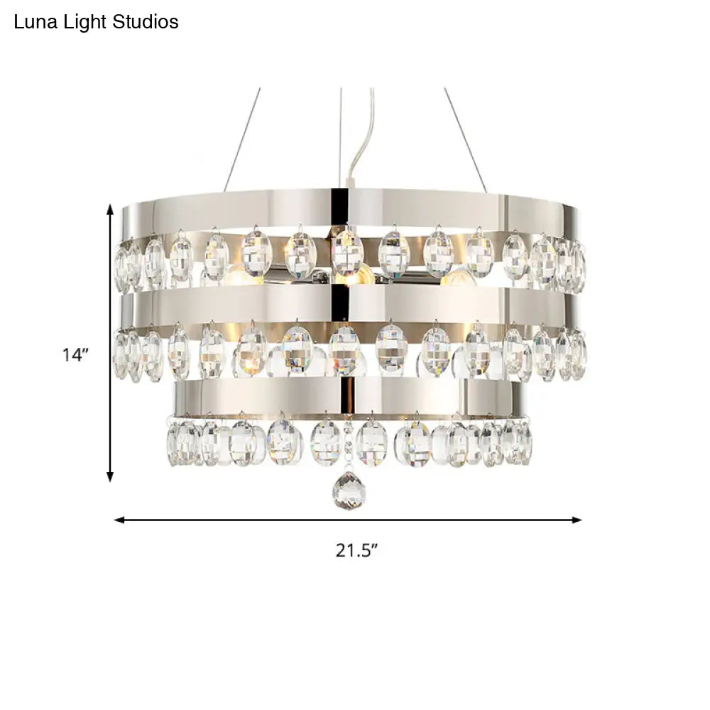 Contemporary Silver Chandelier Pendant - Crystal Multi-Layer Suspension Lamp 5 Lights Ideal For