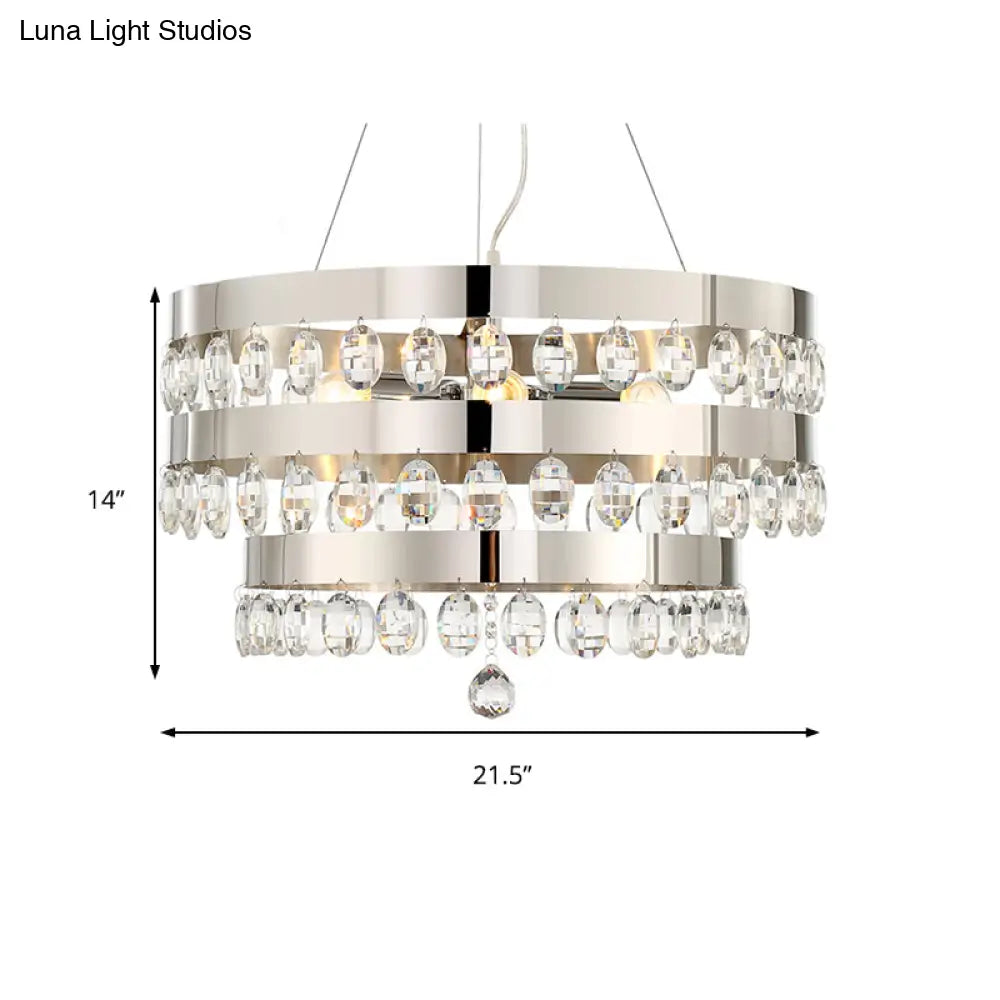 Contemporary Crystal Multi-Layer Chandelier Pendant With 5 Lights - Silver Suspension Lamp For