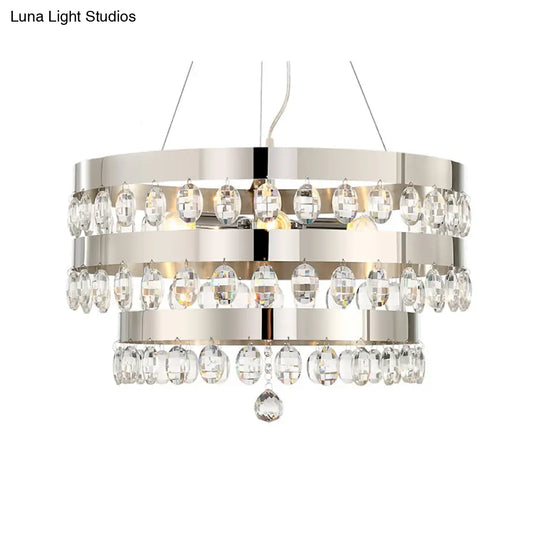 Contemporary Crystal Multi-Layer Chandelier Pendant With 5 Lights - Silver Suspension Lamp For