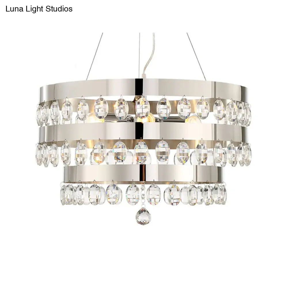 Contemporary Silver Chandelier Pendant - Crystal Multi-Layer Suspension Lamp 5 Lights Ideal For