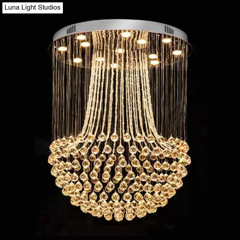 Contemporary Crystal Mushroom Flush Mount Ceiling Lamp With 13 Lights - Stainless Steel Finish