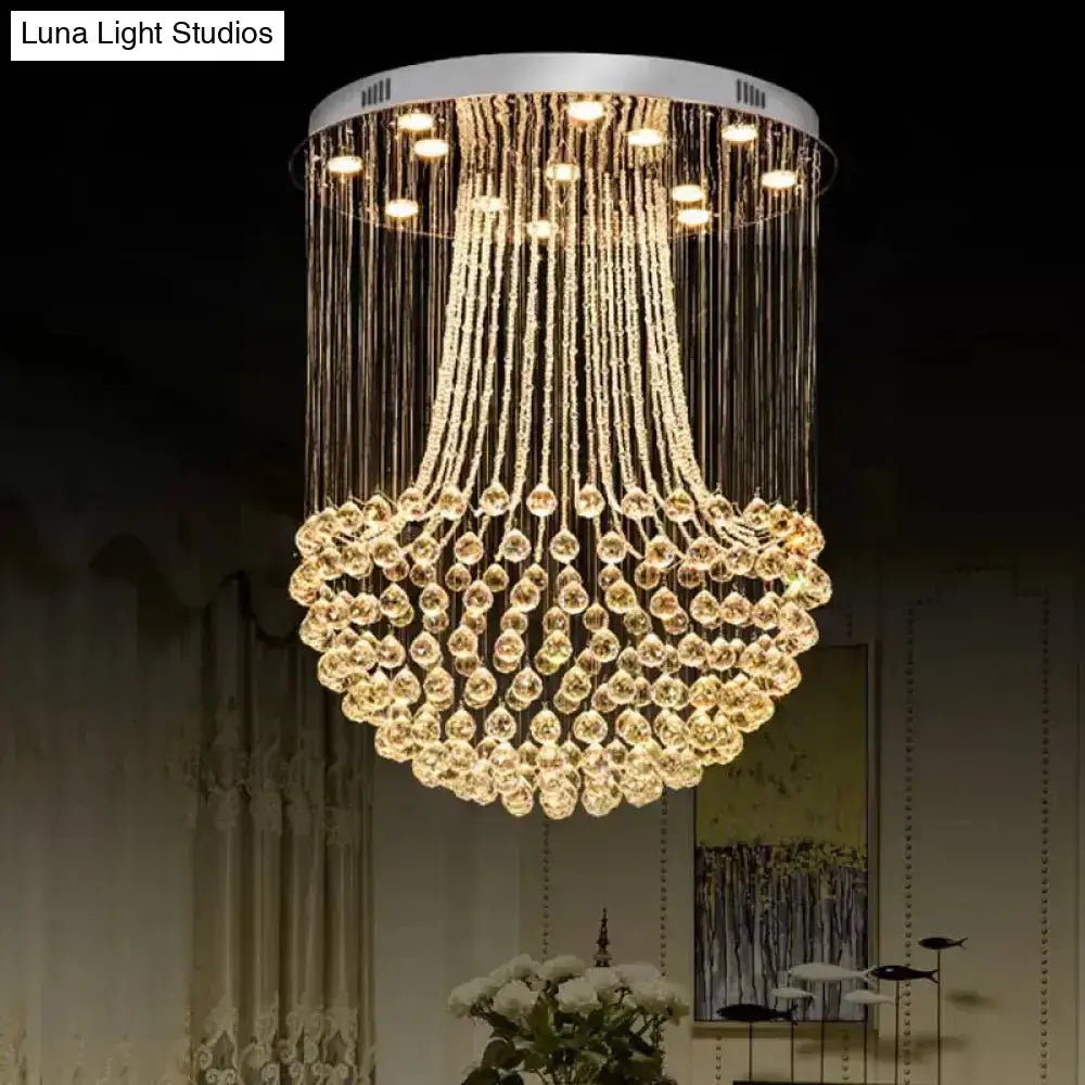 Contemporary Crystal Mushroom Flush Mount Ceiling Lamp With 13 Lights - Stainless Steel Finish