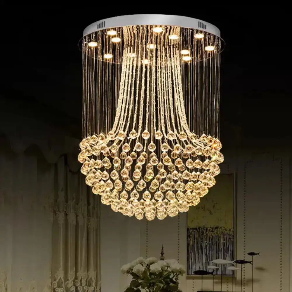 Contemporary Crystal Mushroom Flush Mount Ceiling Lamp With 13 Lights - Stainless Steel Finish