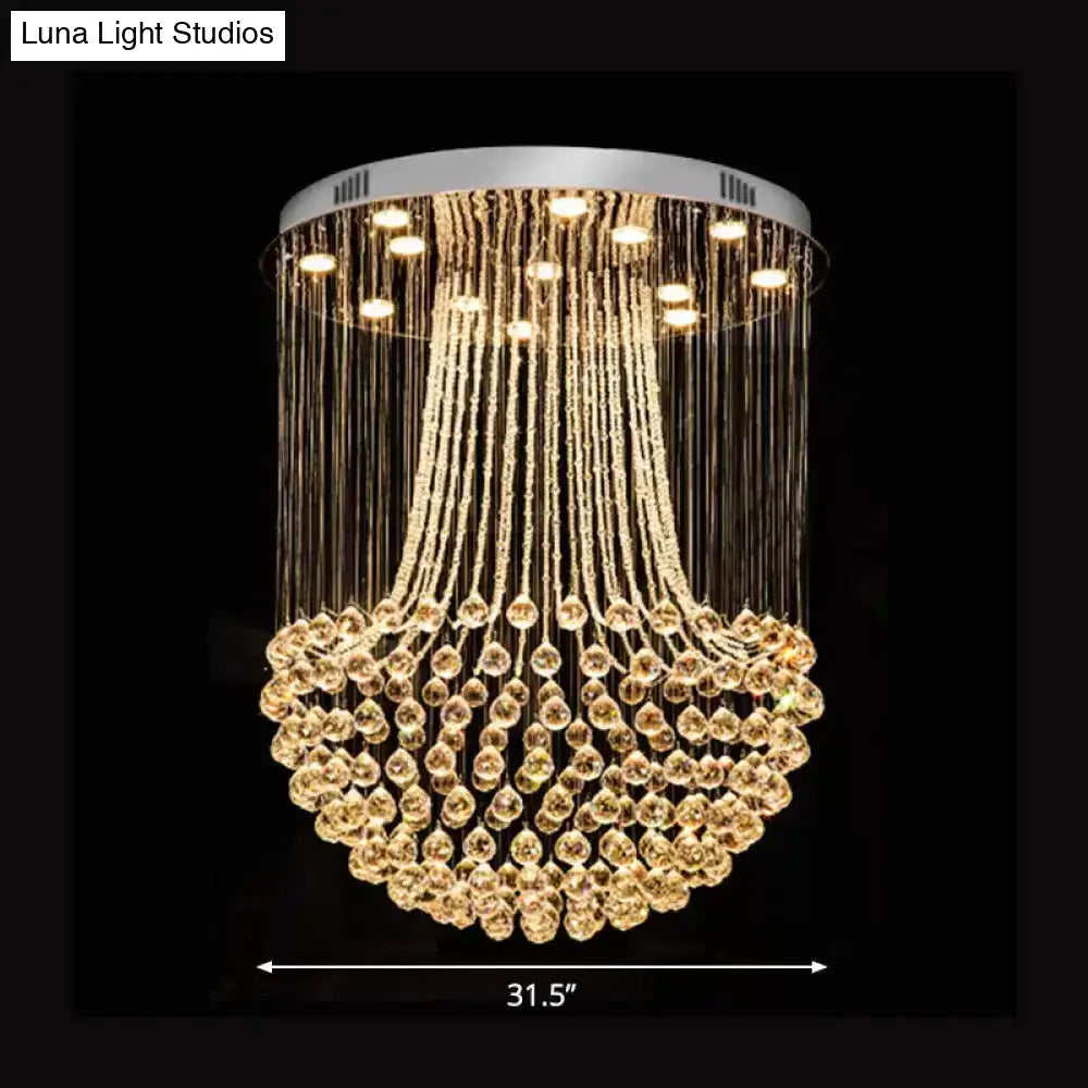 Contemporary Crystal Mushroom Flush Mount Ceiling Lamp With 13 Lights - Stainless Steel Finish