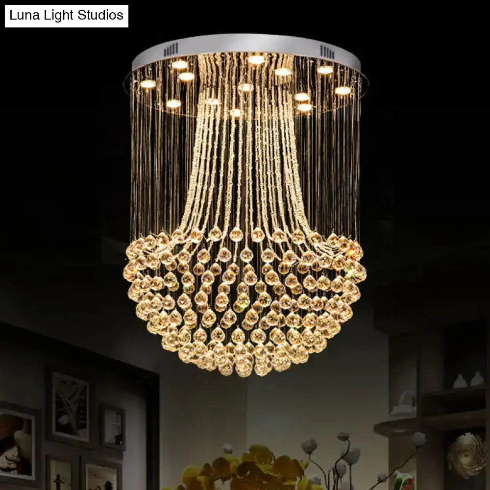 Contemporary Crystal Mushroom Flush Mount Ceiling Lamp With 13 Lights - Stainless Steel Finish