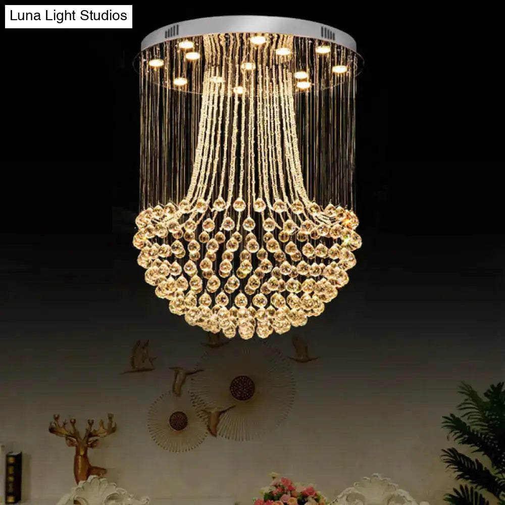 Contemporary Crystal Mushroom Flush Mount Ceiling Lamp With 13 Lights - Stainless Steel Finish