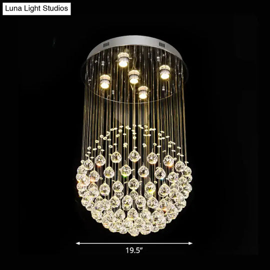 Contemporary Crystal Orb Ceiling Light - 5-Light Flush Mount In Stainless Steel