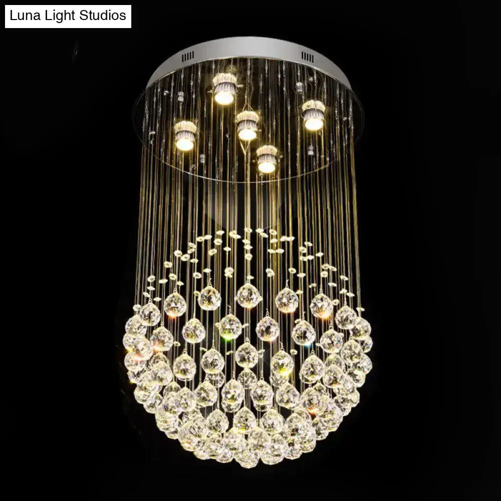 Contemporary Crystal Orb Ceiling Light - 5-Light Flush Mount In Stainless Steel