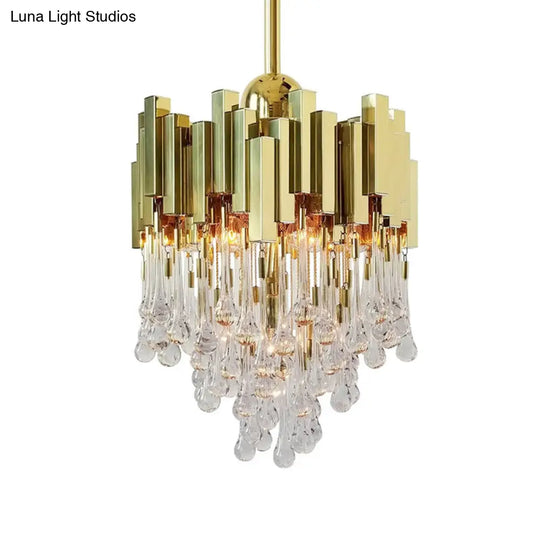 Contemporary Crystal Orb Gold Chandelier With Cascade Suspension 4 Lights