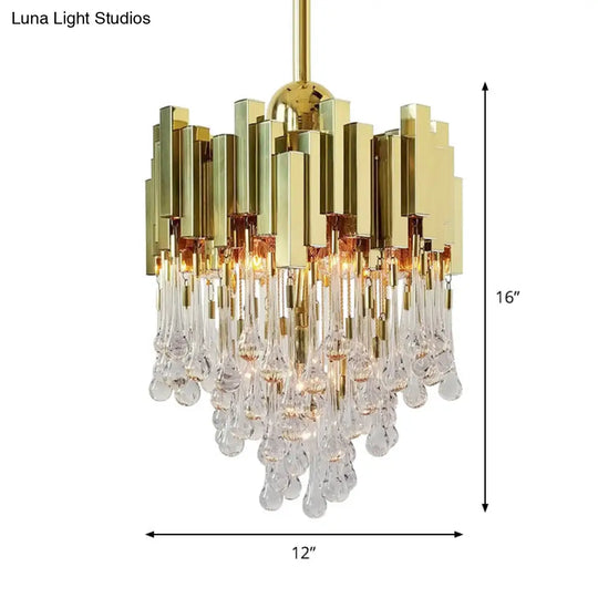 Contemporary Crystal Orb Gold Chandelier With Cascade Suspension 4 Lights