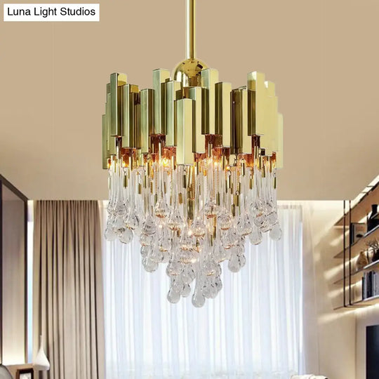 Contemporary Crystal Orb Gold Chandelier With Cascade Suspension 4 Lights