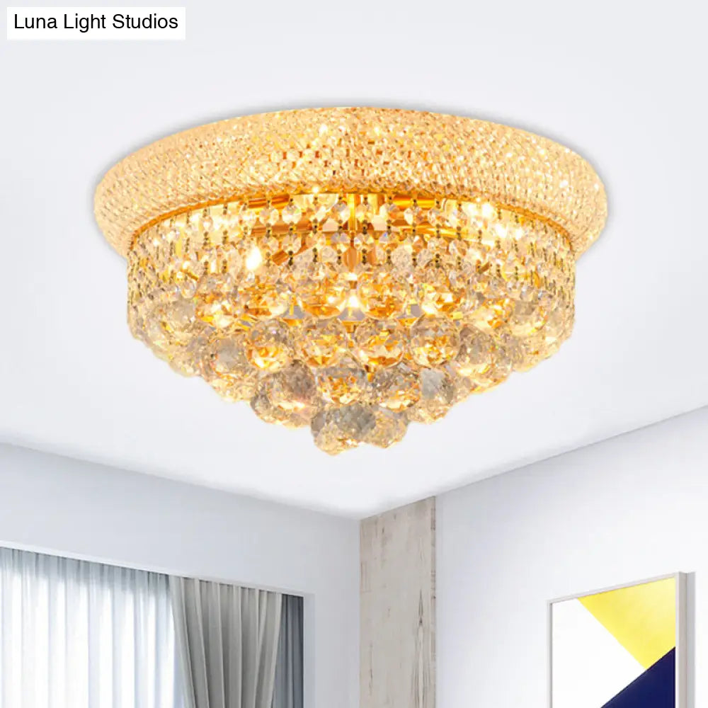 Contemporary Crystal Orb Cone Flush Mount Ceiling Light - Gold Finish 6/9 Heads 16’/23.5’ Wide
