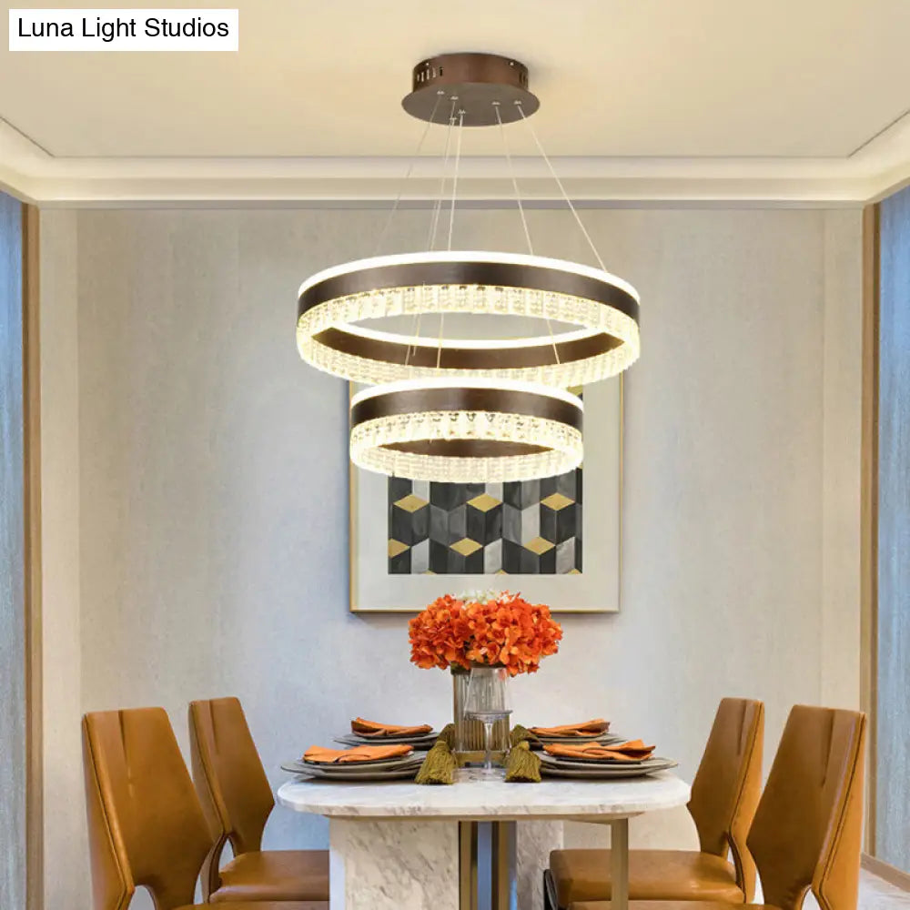 Contemporary Crystal Pendant Chandelier With Led Lights In White/Warm/Natural Light - Brown 1/2/3