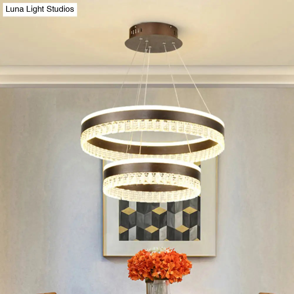 Contemporary Crystal Pendant Chandelier - 1/2/3 Lights Led White/Warm/Natural Light Brown