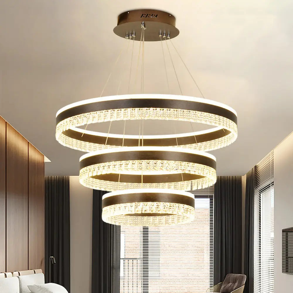 Contemporary Crystal Pendant Chandelier - 1/2/3 Lights Led White/Warm/Natural Light Brown 3 / Warm