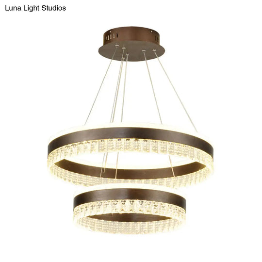 Contemporary Crystal Pendant Chandelier - 1/2/3 Lights Led White/Warm/Natural Light Brown