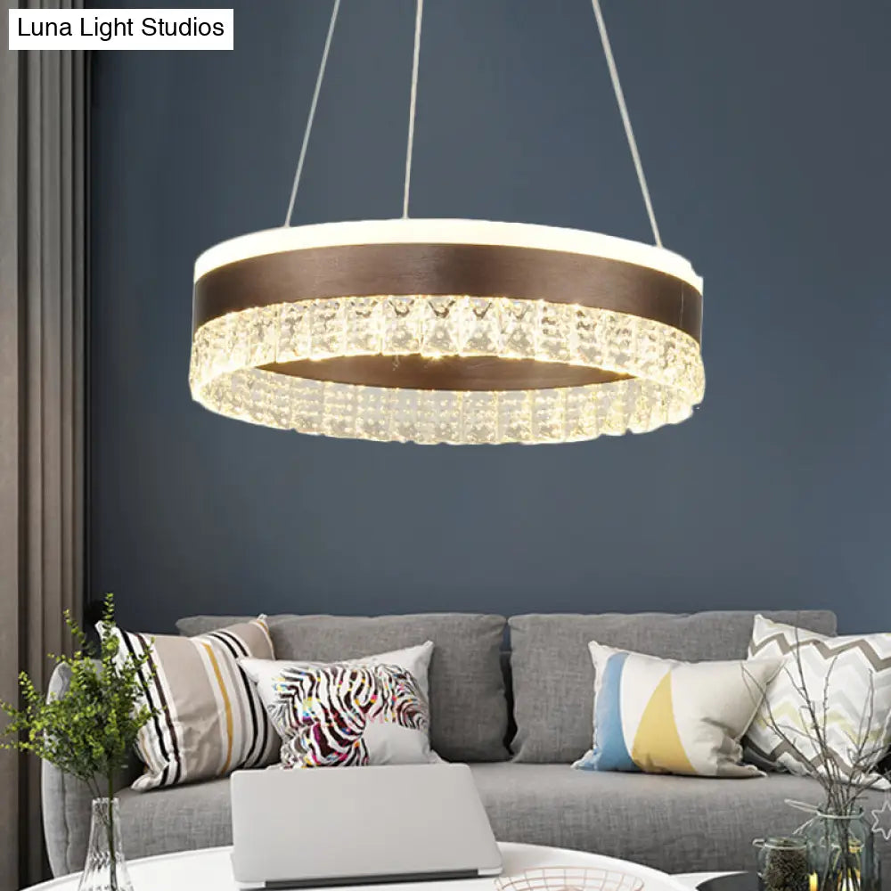 Contemporary Crystal Pendant Chandelier With Led Lights In White/Warm/Natural Light - Brown 1/2/3 1