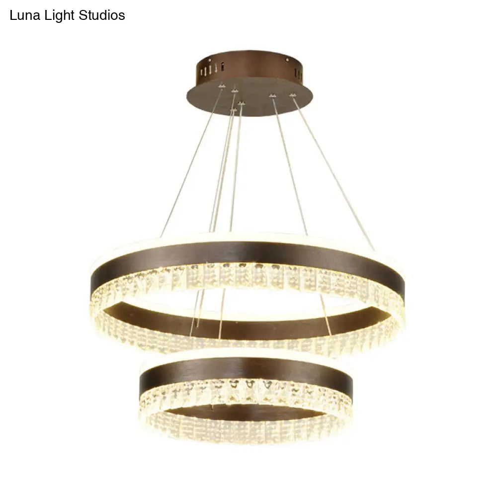 Contemporary Crystal Pendant Chandelier With Led Lights In White/Warm/Natural Light - Brown 1/2/3